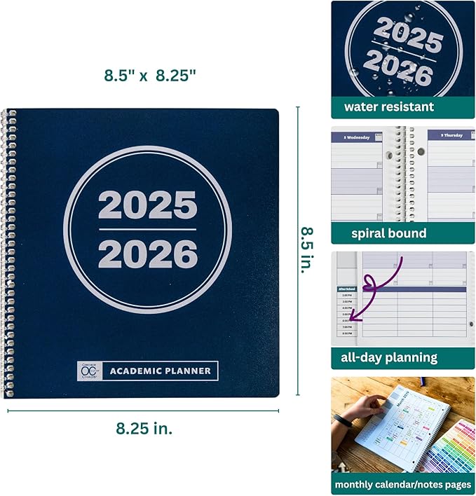 Order Out Of Chaos 2025-2026 Academic Planner, Daily, Weekly & Monthly Time Management School Agenda, Size 8.5x8.25 (Berry Blue)