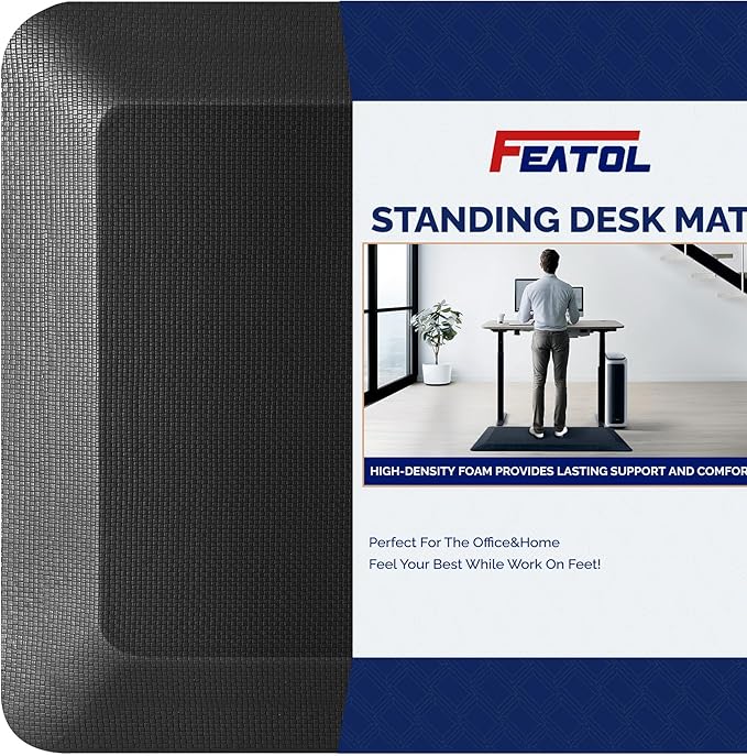 FEATOL Extra Thick Anti Fatigue Mat Floor Mat (20" x 48", Black), Standing Office Desk Mat Memory Foam Cushioned Anti Fatigue Ergonomic Kitchen Mats Comfort Standing Pad NOT PVC 9/10 Inch Thick