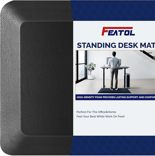 FEATOL Extra Thick Anti Fatigue Mat Floor Mat (20" x 48", Black), Standing Office Desk Mat Memory Foam Cushioned Anti Fatigue Ergonomic Kitchen Mats Comfort Standing Pad NOT PVC 9/10 Inch Thick
