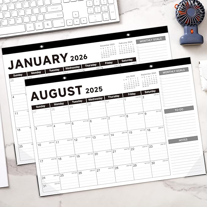 2025-2026 Desk Calendar - Desk Calendar 2025-2026, Jul. 2025 - Dec. 2026, 17"x12" Desktop Calendar with Notes, Corner Protector, Ruled Blocks