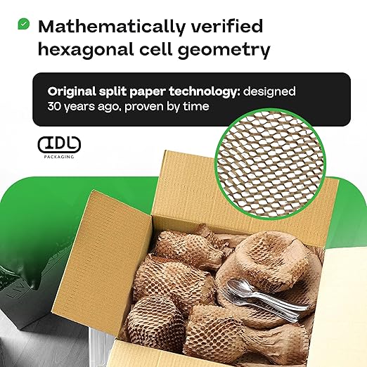 IDL Packaging 15.25" x 22" Honeycomb Kraft Packing Paper Sheets (Pack of 500), White – USA-Made Eco-Friendly Bubble Wrap Alternative for Shipping, Moving, Storage - Innovative Interlocking Slit Design