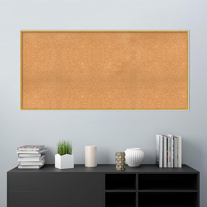 Amanti Art Natural Cork Board for Wall, 29x61 Vision Board with White Frame, Oversize Corkboard Office Decor for Home Organization, Modern Corkboard Pinboard to Display Items for Home Organization in