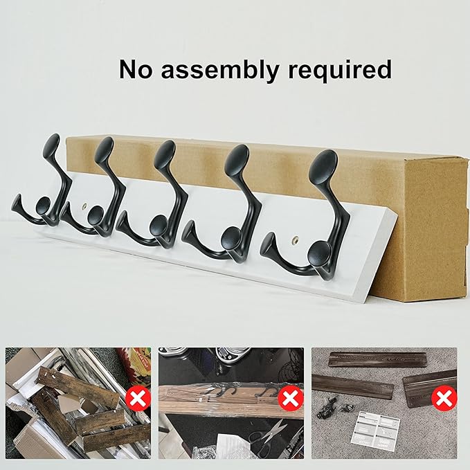 SKOLOO 24-Inch White Wood Coat Rack Wall Mount with 5 Triple Hooks - Ideal for Family Entrances, Classrooms, and Pet Supplies Storage - Perfect Coat Hooks for Wall