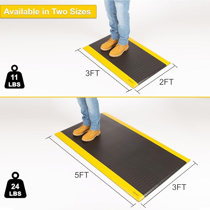 Vergo Industrial 15/16” Extra Thick Anti Fatigue Mat - Heavy Duty Commercial Grade Diamond Plate Ergonomic Standing, Non-Slip Black with Yellow Anti Fatigue Floor Mat for Work, Shop (1-Pack 2' x 3')