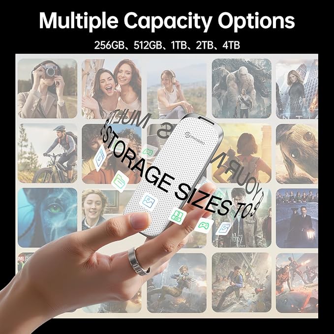 PHIXERO P10PRO External NVMe SSD 1TB, Up to 1050MB/s, USB 3.2 Gen2, Includes 2-in-1 USB C Cable, Portable Hard Drive for iPhone 15+/Android/Windows/Mac, White