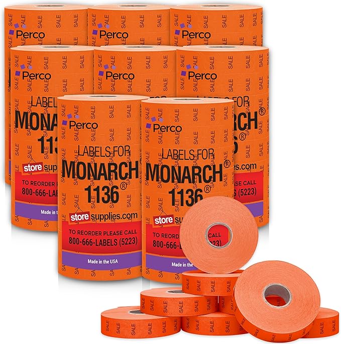 Perco Sale Pricing Labels for Monarch 1136 Price Gun – Case of 8 Sleeves, 112,000 Pricemarking Labels Value Pack