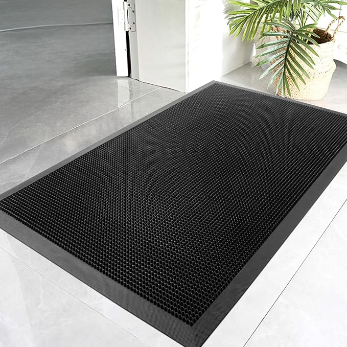 Kuyal Front Door Mat, 3'x4' Outdoor Entrance Mat, Winter Non-Slip Waterproof Outside Entrance Mats, Heavy Duty Durable Welcome, Non Slip Rubber Outdoor Mats for Entryway, Black