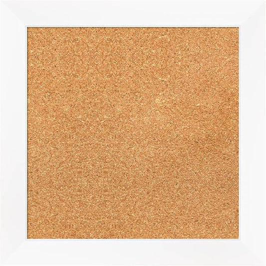 Amanti Art Natural Cork Board for Wall, 19x19 Vision Board with White Frame, Small Corkboard Office Decor for Home Organization, Modern Corkboard Pinboard to Display Items for Home Organization in