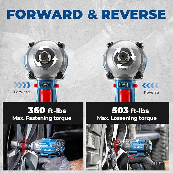 Dong Cheng 20V Brushless Impact Wrench, Max Torque 360 ft-lbs (488N.m), 1/2 inch with 3 Mode Speed, 2400 RPM Cordless Impact Gun, Includes 4.0Ah Battery, Charger, 4 Impact Sockets and Kit Bag