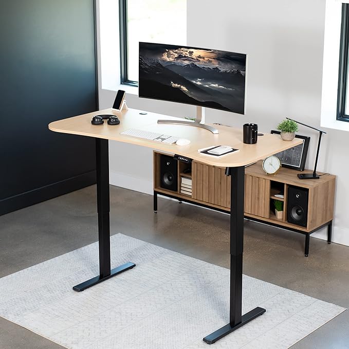 VIVO Electric 63 x 32 in Standing Desk, Memory Height Adjustment, 1B Series, Light Wood Top Black Frame, DESK-KIT-1B1C