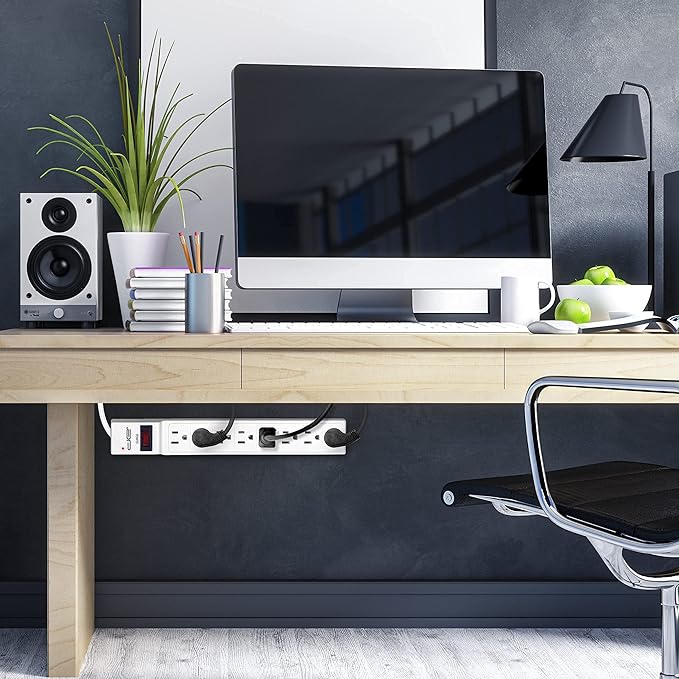 Digital Energy 15 FT 8 Outlet Surge Protector Power Strip - 15 AMP, 1875 W, 125 V, 350 J Surge Protection, ETL Listed - Flat Plug, White