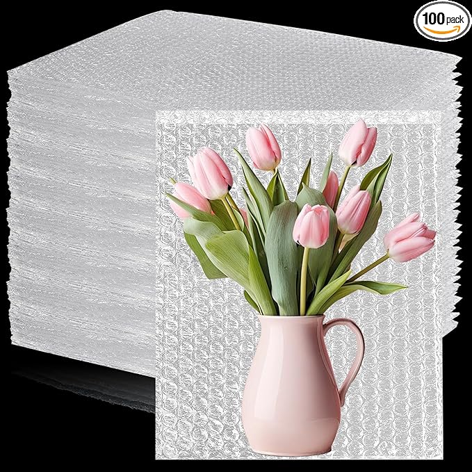 100Pcs 8"x12" Bubble Pouches Wrap Bag for Packaging, Clear Bubble Out Bags Double Wall Cushioning Wrap Pouches for Moving Packaging Storage Fragile China Dishes Electronic Item