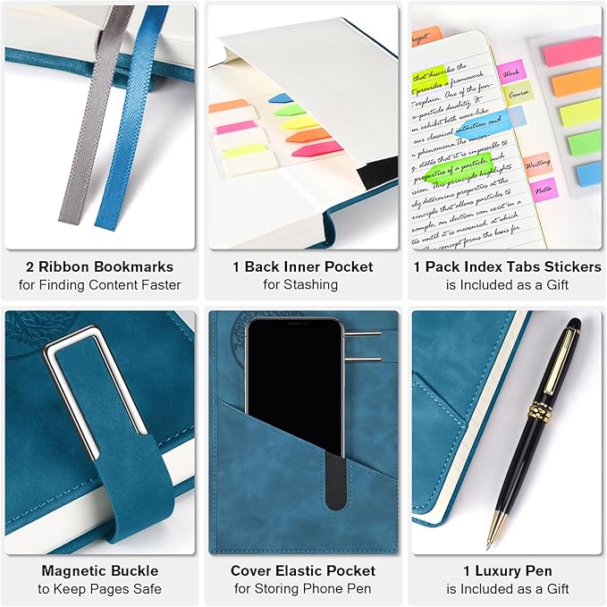 Lined Notebook Journal for Men Women, 365 Pages Numbered College Ruled Notebook, Hardcover Leather Journal with Pen & Gift Box, Thick Daily Diary, Professional Notebooks for Work, School, Business, A5