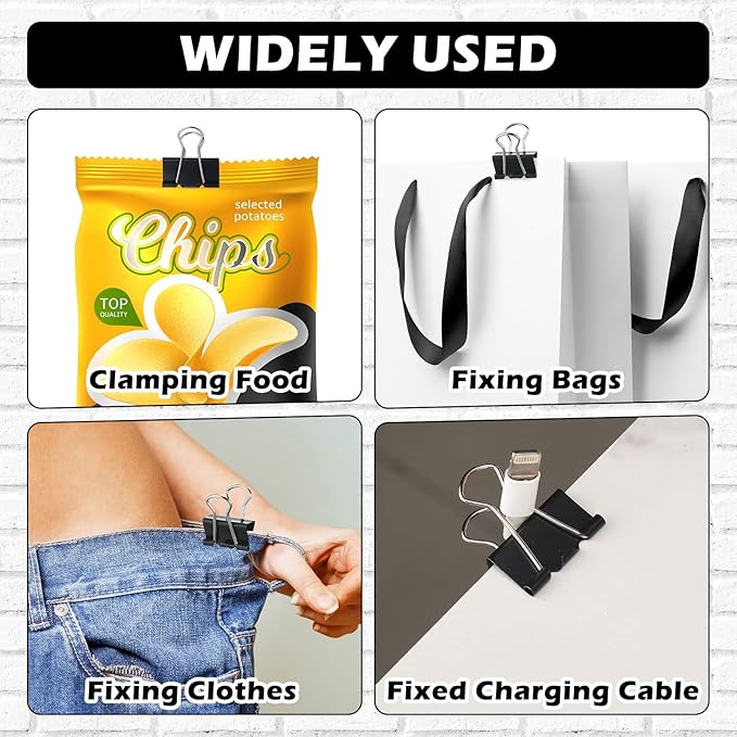 Yexiya 600 Pcs Medium Binder Clips Paper Clips Office Supplies Paper Clamps for Teachers Students School Office Business Paperwork Supplies (Black, 1.25 Inch)