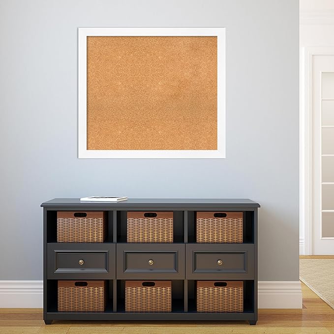 Amanti Art Natural Cork Board for Wall, 31x35 Vision Board with White Frame, Large Corkboard Office Decor for Home Organization, Modern Corkboard Pinboard to Display Items for Home Organization in