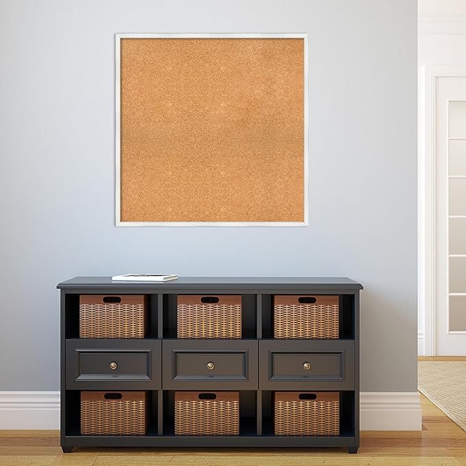 Amanti Art Natural Cork Board for Wall, 33x33 Vision Board with White Frame, Large Corkboard Office Decor for Home Organization, Country Rustic Corkboard Pinboard to Display Items for Home