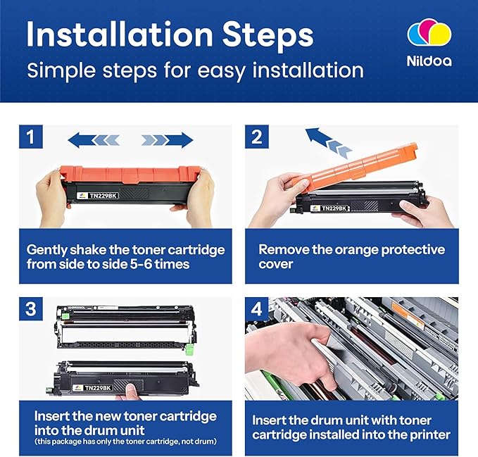 TN229 Toner Cartridges 4 Pack Replacement for Brother TN229BK/C/M/Y TN-229 MFC-L3720CDW MFC-L3780CDW HL-L3280CDW Printer Ink (TN2294PK Black Cyan Magenta Yellow)