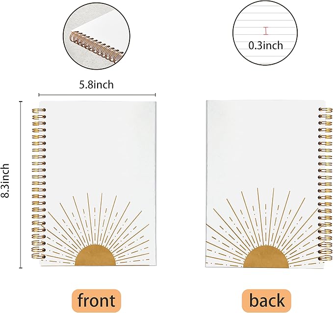 VNWEK Abstract Boho Sun Sunrise Sunset Sunshine Spiral Notebook Journal 5.5×8.3 Inch,Boho Mid-Century Modern Art Lined Hardcover Spiral Notebook for Work Notes Journaling,Boho Gifts for Women Girls