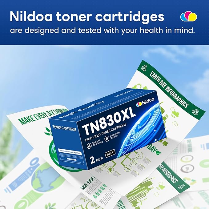 TN830XL Toner Cartridge High Yield Replacement for Brother TN830XL TN-830XL HL-L2460DW HL-L2405W MFC-L2820DW Printer, TN830XL 2PK Black
