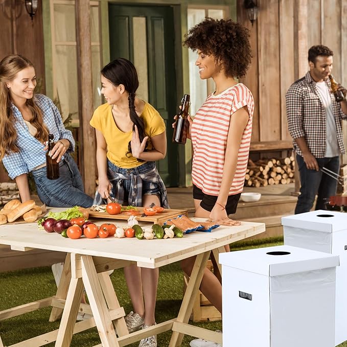 3 Pcs Cardboard Trash Cans with Lid Disposable and Reusable Corrugated Cardboard Trash Cans Recycling Bins Bulk with 6 Garbage Bags White Rubbish Boxes for Parties Events(40 Gallon)