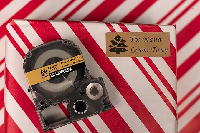 Epson LABELWORKS 224CPBBEPX Genuine Craft Paper Tape Cartridge - Black on Beige Craft Paper Label Maker Tape - 1" (24MM) Wide, 16.5'