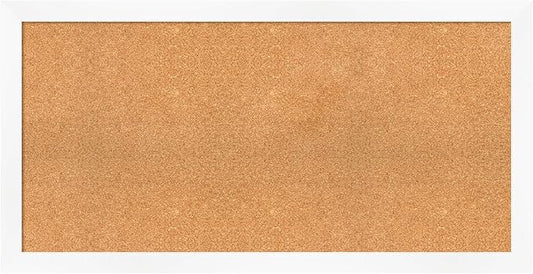 Amanti Art Natural Cork Board for Wall, 25x49 Vision Board with White Frame, Oversize Corkboard Office Decor for Home Organization, Modern Corkboard Pinboard to Display Items for Home Organization in