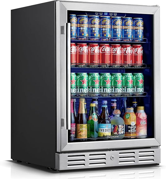 Kalamera 24 inch Beverage Refrigerator - 154 Cans Capacity Beverage Cooler- Fit Perfectly into 24" Space Built in Counter or Freestanding - for Soda, Water, Beer or Wine - For Kitchen, Bar or Office