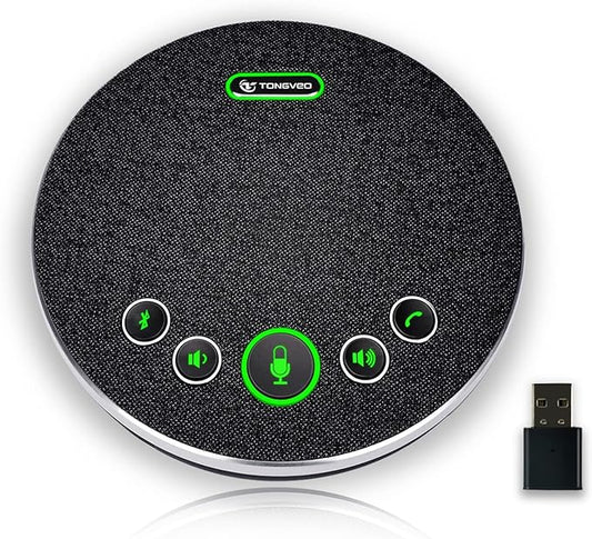 Bluetooth Speakerphone Conference Microphones, Wireless Conference Speaker 360°Voice Pick up with 4 AI Noise Cancellation Mics USB/Dongle/Bluetooth Connection 8 Hour Call Time for 8-12 People