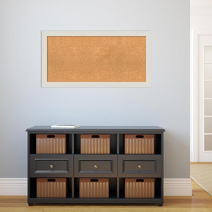 Amanti Art Natural Cork Board for Wall, 21x41 Vision Board with White Frame, Large Corkboard Office Decor for Home Organization, Country Rustic Corkboard Pinboard to Display Items for Home