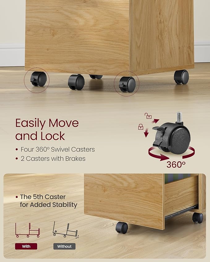 VASAGLE 2-Drawer File Cabinet, Small Rolling Filing Cabinet for Home Office, Printer Stand, for A4, Letter-Size Documents, 15.7 x 16.5 x 27.6 Inches, Straw Yellow UOFC040Y70