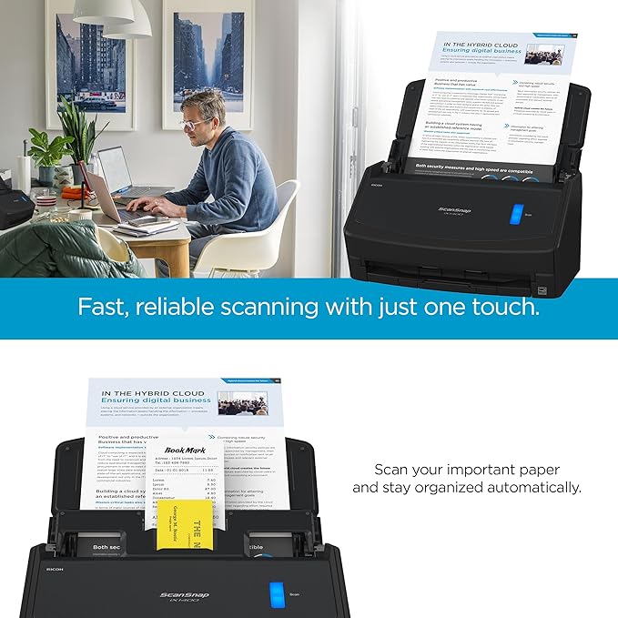 ScanSnap iX1400 High-Speed Simple One-Touch Button Color Document, Photo & Receipt Scanner with Auto Document Feeder for Mac or PC, Black
