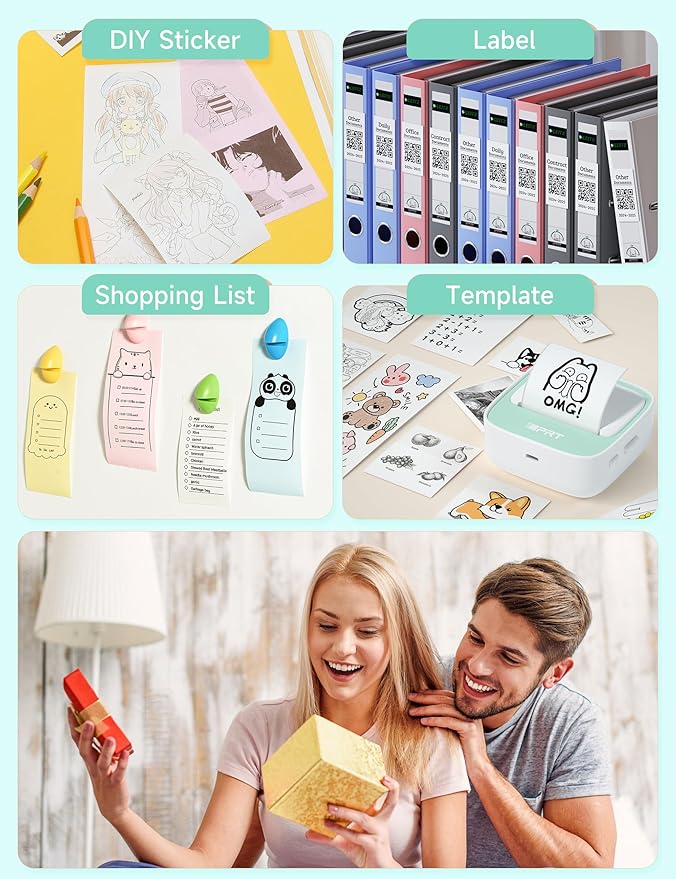 iDPRT Portable Sticker Maker Machine with 1 Roll Sticker Paper, Mini Printer Efficiently and Quickly, Thermal Printer for Study Notes, Pictures, DIY, Label, Free App with Multiple Templates, Green