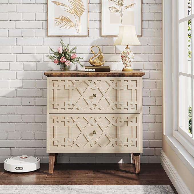 LITTLE TREE 2-Drawer File Cabinet, Wood Lateral Filing Cabinet for Home Office, Beige