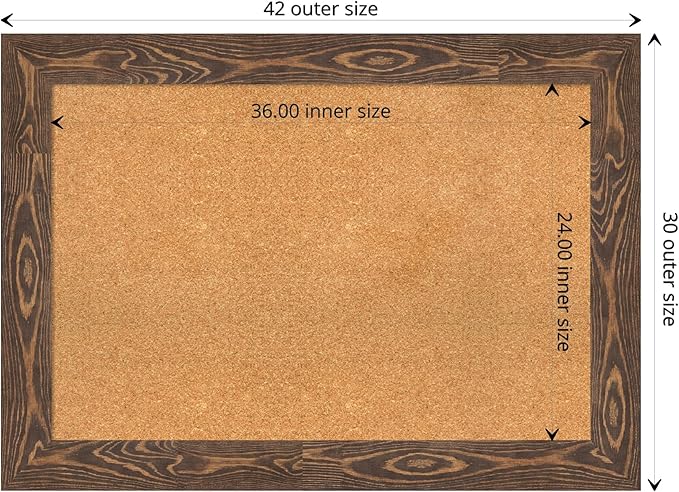 Amanti Art Natural Cork Board for Wall, 30x42 Vision Board with Brown Wood Frame, Large Corkboard Office Decor for Home Organization, Rustic Farmhouse Corkboard Pinboard to display items for home