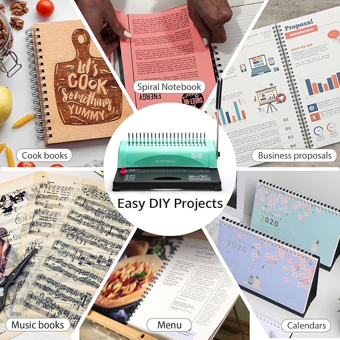 OFFNOVA Binding Machine, 21-Hole 450 Sheets Paper Comb Punch Binder Machine for Letter Size / A4 / A5 Paper, Easy to Punch Handle, Adjustable Margin