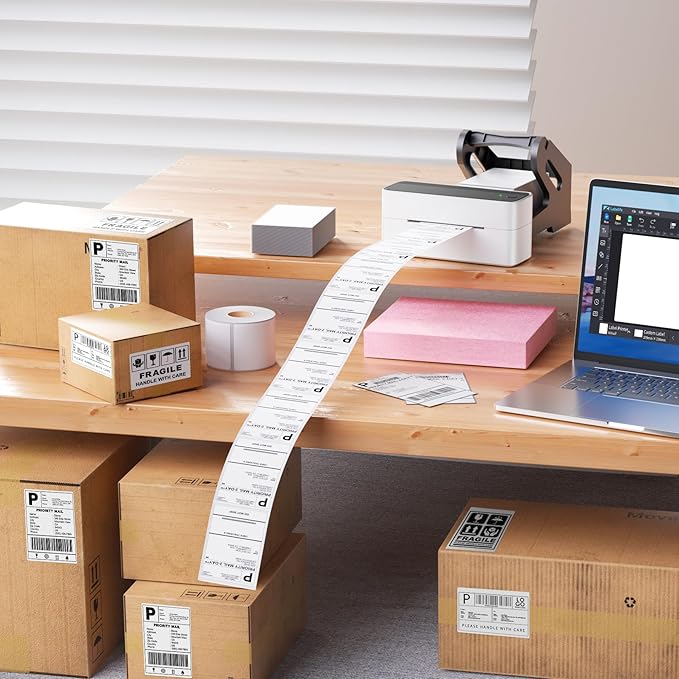 Phomemo 4x6 Shipping Labels, 500 PCS Fan-Fold Thermal Labels, Compatible with MUNBYN,JADENS,Nelko,Phomemo 241bt,243BT, D450BT,D520BT,2411BT Label Printer,Water/Oilproof Label Stickers for Address Mail