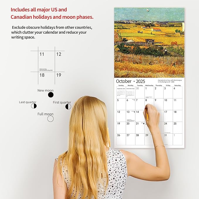 2025 Wall Calendar,Calendar 2025, January 2025 - December 2025, Wall Calendar Vincent van Gogh Painting, 12" x 24" Opened,Full Page Months Thick & Sturdy Paper for Calendar Organizing & Planning