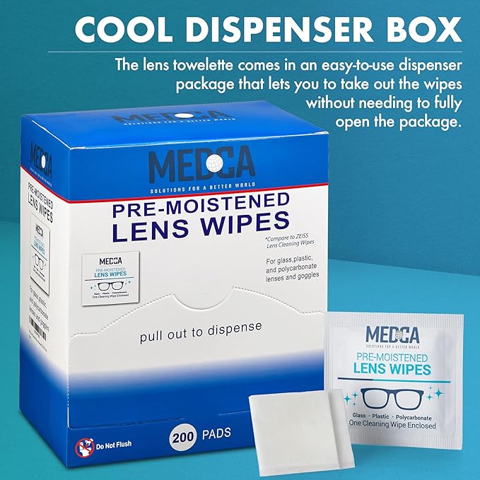 Premoistened Lens and Glass Cleaning Wipes - Portable Travel Cleaner for Glasses, Camera, Cell Phone, Smartphone, and Tablet - Disposable, Quick Drying, Streak Free - Individually Wrapped, Pack of 200