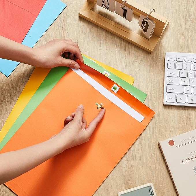 Geyee 100 Pcs Clasp Manilla Envelopes 9 x 12 Inch Gummed Colored Envelopes for Storing or Mailing for Home Office Business Supplies(Multicolor)