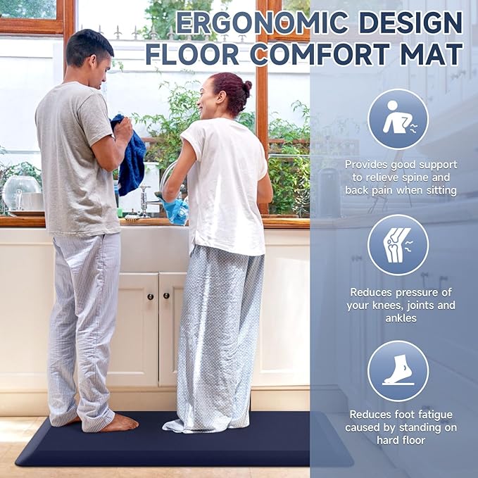 4/5 Inch Thick Kitchen Mat Anti Fatigue Mat Kitchen Rugs Kitchen Decor Non-Slip, Stain Resistant, Waterproof Kitchen Mats Desk Mat for Kitchen, Office, Workshop, Blue, 17'' x 60''