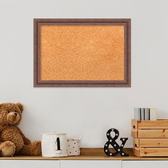 Amanti Art Natural Cork Board for Wall, 14x20 Vision Board with Brown Wood Frame, Small Corkboard Office Decor for Home Organization, Country Rustic Corkboard Pinboard to Display Items for Home