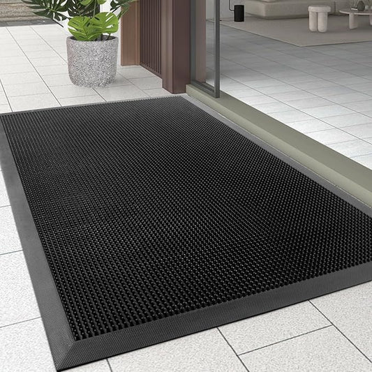 Kuyal Front Door Mat, 3'x4' Outdoor Entrance Mat, Winter Non-Slip Waterproof Outside Entrance Mats, Heavy Duty Durable Welcome, Non Slip Rubber Outdoor Mats for Entryway, Black