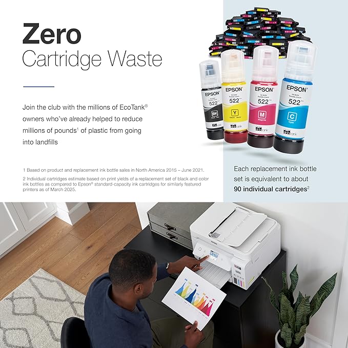 Epson EcoTank ET-4800 Wireless All-in-One Cartridge-Free Supertank Printer with Scanner, Copier, Fax, ADF and Ethernet – Ideal-for Your Home Office, White