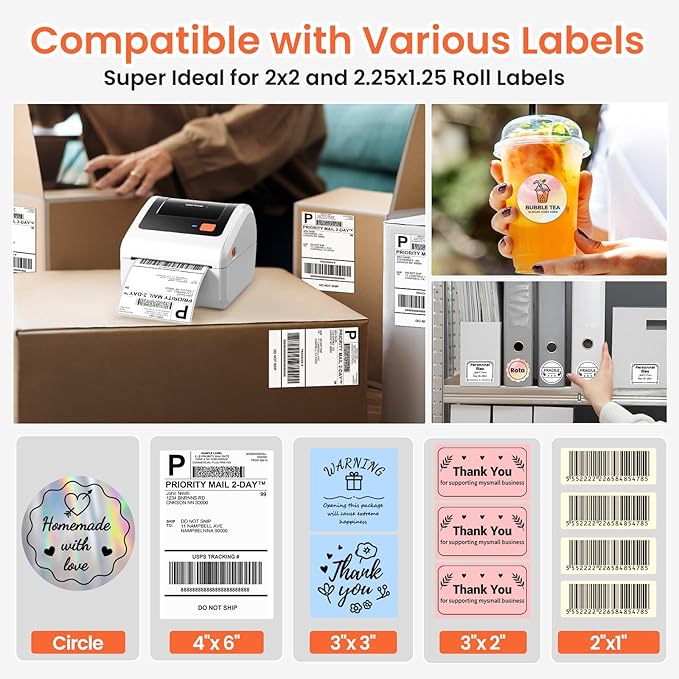 Bluetooth Thermal Shipping Label Printer - D450BT Thermal Label Printer 4x6 for Small Business & Shipping Packages, Compatible with iPhone, Android, iPad, Windows, macOS, Chrome, USPS, Amazon