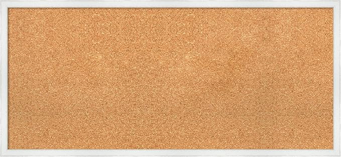 Amanti Art Natural Cork Board for Wall, 17x37 Vision Board with White Frame, Medium Corkboard Office Decor for Home Organization, Country Rustic Corkboard Pinboard to Display Items for Home
