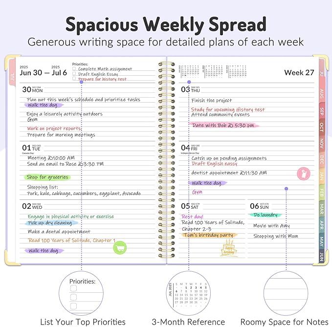 Jul 2025 - Dec 2026 Planner, Forvencer Academic Planner 2025-2026, 18 Month Daily Planner, 6" x 8", Weekly & Monthly Agenda Book, Hardcover Calendar Book, School Supplies for Student Teacher, Purple