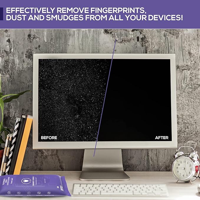 Screen Cleaner Wipes: Electronic Wipes for Screens - Computer Screen Wipes for Lens, Phone, Tv Screen and Monitor Cleaning - Tech Wipes & Microfiber Cloth (Soft Wipes, 90 Count)