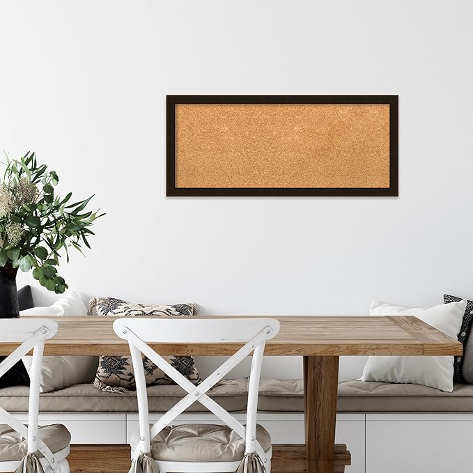 Amanti Art Natural Cork Board for Wall, 14x32 Vision Board with Brown Wood Frame, Medium Corkboard Office Decor for Home Organization, Rustic Farmhouse Corkboard Pinboard to display items for home