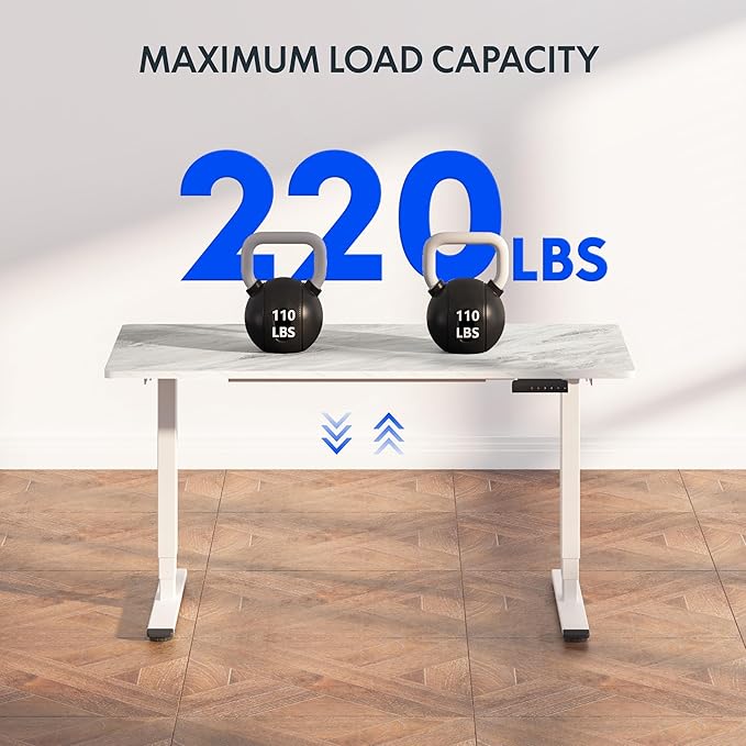 FLEXISPOT E6 Essential 3 Stages Dual Motor Electric Standing Desk 55x28 Inch Whole-Piece Board Height Adjustable Electric Sit Stand Desk（White Frame + Grey Wood Grain Desktop, 2 Packages）