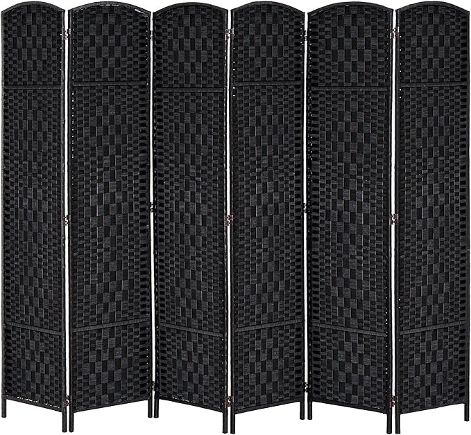 NicBex Room Divider 6 Panel Room Dividers with Wicker Weave Design Partition Room Dividers and Folding Privacy Screens 6 FT Wall Divider for Office, Room Separation,106.25"W x 0.75"D x 70.75"H, Black